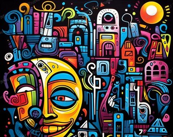 LunarPunk Cityscape Art Print: Lowbrow Pop Surrealism (Digital Download)