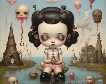 Alone on an Island- Printable -Limited Edition, Nursery , Lowbrow Art,  Pop Surrealism, Strange Art, Wall Art, Poster Art | DIGITAL DOWNLOAD