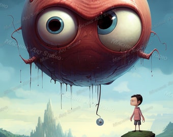 Lowbrow Art Print: Surreal Boy and Monster (Digital Download)