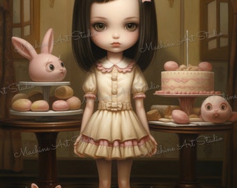 Impresión artística del Desfile de Pasteles Peculiares: Póster surrealista de baja cultura (descarga digital)