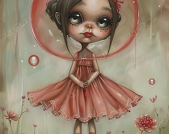 The girl in the Bubble- Limited - Printable, Gift Idea, Nursery, Weird Art, Pop Surrealism, Strange Art, Wall Art, Poster | DIGITAL DOWNLOAD