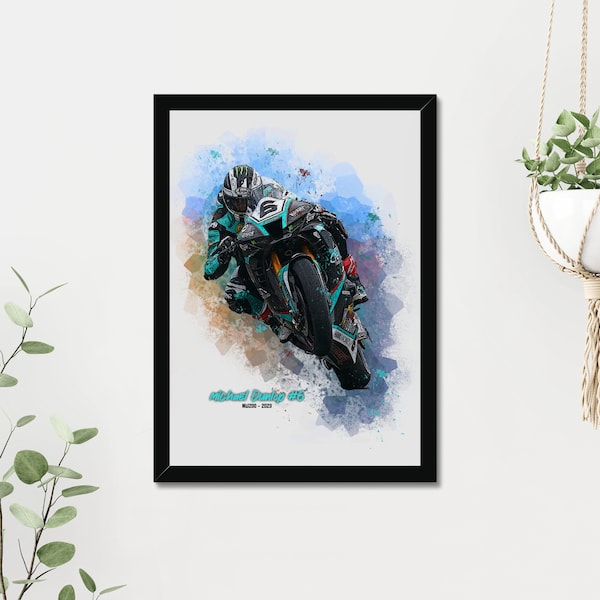 Michael Dunlop #6 - A4/A3 - NW200 2023 - Honda - Poster (ingelijst) Illustratie/Gift/Home decor/Man Cave/Sim racing/MOTOGP/WSBK/BSB