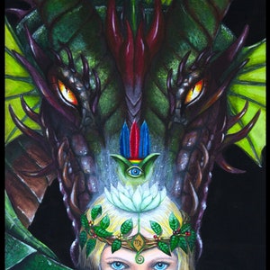 Carte postale « La force intérieure est le réveil du dragon intérieur », peinture acrylique « Dragon-Vierge »
