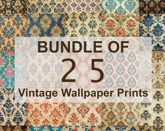 PRINTABLE Bundle Of 25 Vintage Wallpaper Prints, Farmhouse Decor, Retro Cottage Wall Art, Timeless Antique Style Wall Pattern Poster Set