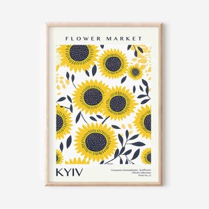 Flower Market Print, Neutral Wall Art, Digital Download, Minimalist Printable Art, Kyiv Wall Art, Ukraine Floral Art, Sunflower Print image 1