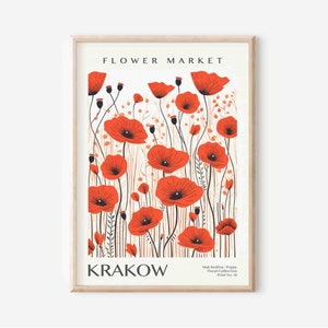 Flower Market Print, Neutral Wall Art, Digital Download, Minimalist Printable art, Poland Wall Art, Krakow Floral Art, Poppy Digital Print