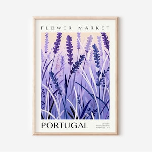 Flower Market Print, Portugal Wall Art, Minimalist Floral Poster, Lavender Flower, Neutral Wall Art, Digital Download, Printable Home Decor