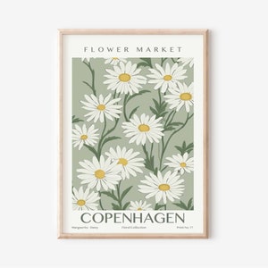 Flower Market Print, Neutral Wall Art, Digital Download, Minimalist Printable Art, Copenhagen Wall Art, Denmark Floral Art, Daisy Art Print image 1