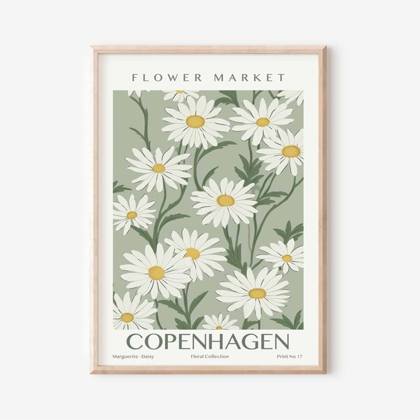 Flower Market Print, Neutral Wall Art, Digital Download, Minimalist Printable Art, Copenhagen Wall Art, Denmark Floral Art, Daisy Art Print