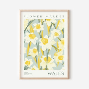 Flower Market Print, Wales Wall Art, Minimalist Floral Poster, Daffodil Flower, Neutral Wall Art, Digital Download, Printable Home Decor