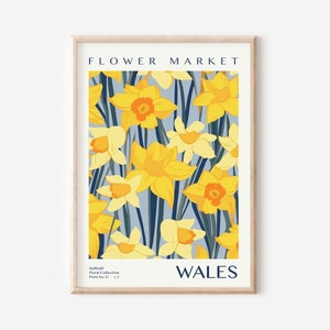Flower Market Print, Wales Wall Art, Minimalist Floral Poster, Daffodil Flower, Neutral Wall Art, Digital Download, Printable Home Decor