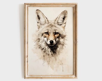 Fox Vintage Style Painting, Woodland Wildlife Print, Printable Forest Animal Poster, Cottage Decor, Farmhouse Wall Art, European Wildlife