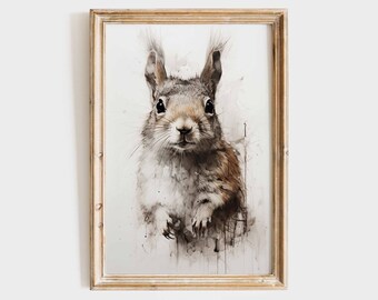 Squirrel Vintage Style Print, Woodland Wildlife Print, Printable Forest Animal Poster, Cottage Decor, Farmhouse Wall Art, European Wildlife