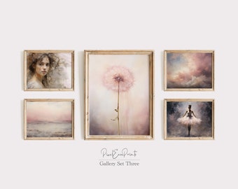 PRINTABLE Set of 5 European Gallery Wall Art Prints Warm Aesthetic Decor Prints Vintage Art Pink Ballerina Sunset Digital Download PEP-S5-01