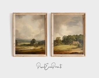PRINTABLE Set Of Two Landscape French Country Set Of 2 Prints Vintage Farmhouse Painting Warm Tone Nature Print Digital Download PEP-S2-01