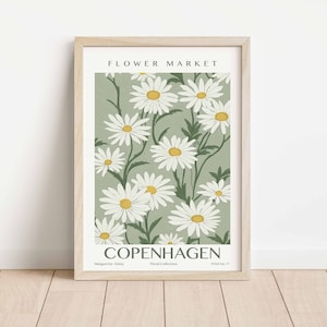 Flower Market Print, Neutral Wall Art, Digital Download, Minimalist Printable Art, Copenhagen Wall Art, Denmark Floral Art, Daisy Art Print image 2
