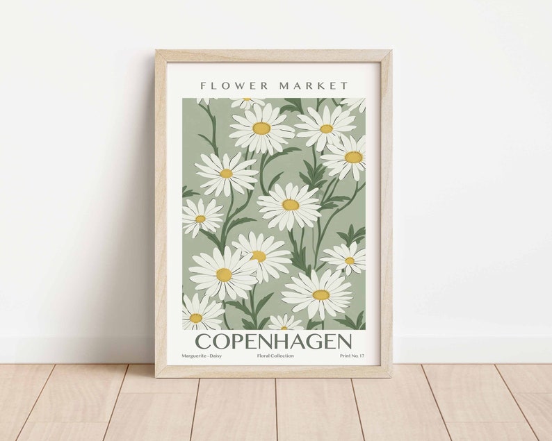 Flower Market Print, Neutral Wall Art, Digital Download, Minimalist Printable Art, Copenhagen Wall Art, Denmark Floral Art, Daisy Art Print image 2