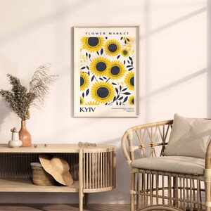 Flower Market Print, Neutral Wall Art, Digital Download, Minimalist Printable Art, Kyiv Wall Art, Ukraine Floral Art, Sunflower Print image 2