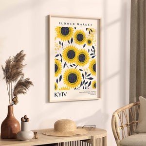 Flower Market Print, Neutral Wall Art, Digital Download, Minimalist Printable Art, Kyiv Wall Art, Ukraine Floral Art, Sunflower Print image 3