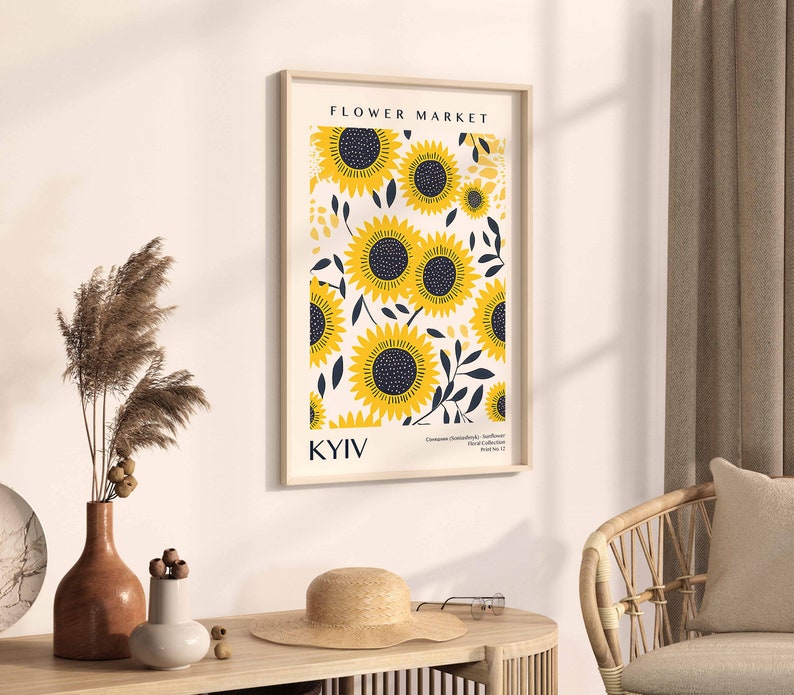 Flower Market Print, Neutral Wall Art, Digital Download, Minimalist Printable Art, Kyiv Wall Art, Ukraine Floral Art, Sunflower Print image 3