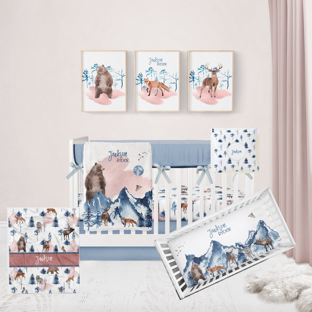 Forest Crib Bedding Set, Baby Boy Crib Bedding, Woodland Animal Crib