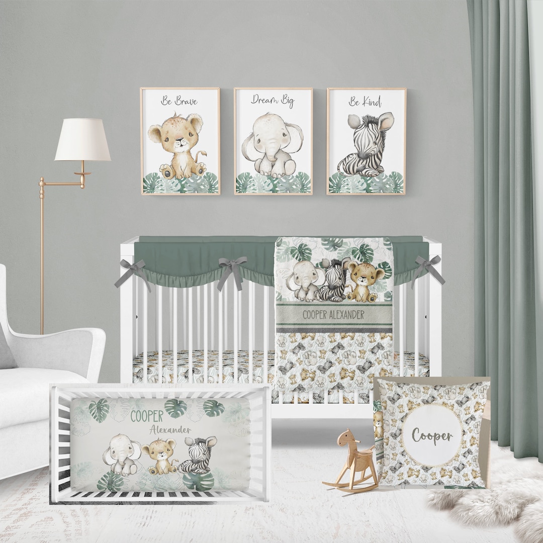 MINI Safari Animal Crib Bedding Set for Boy, Safari Nursery Mini Crib