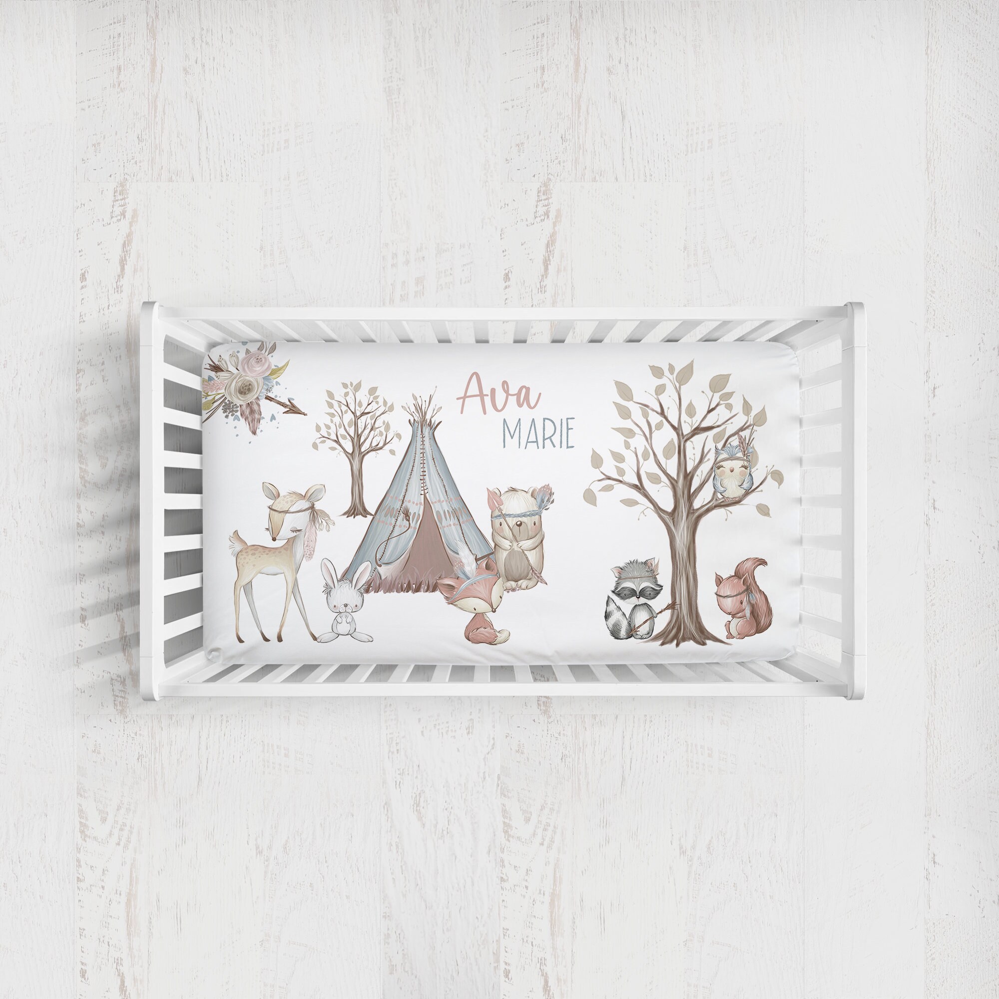 Woodland Crib Bedding Set, Girl Crib Bedding Set, Woodland Animal Nursery Set, Crib Sheets Girl