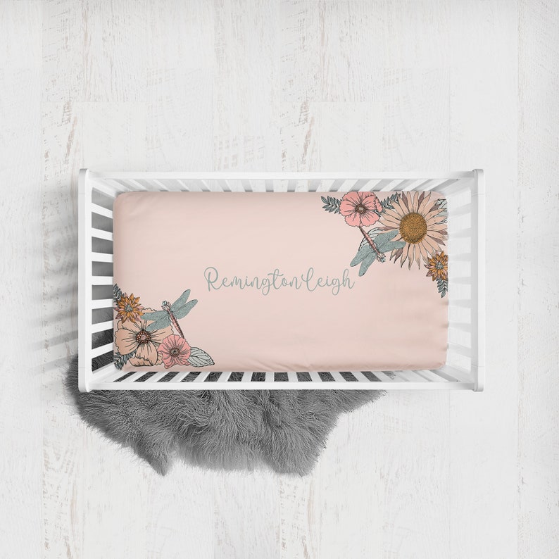 MINI Baby Girl Crib Bedding Set, Mini Boho Crib Bedding Set, Floral