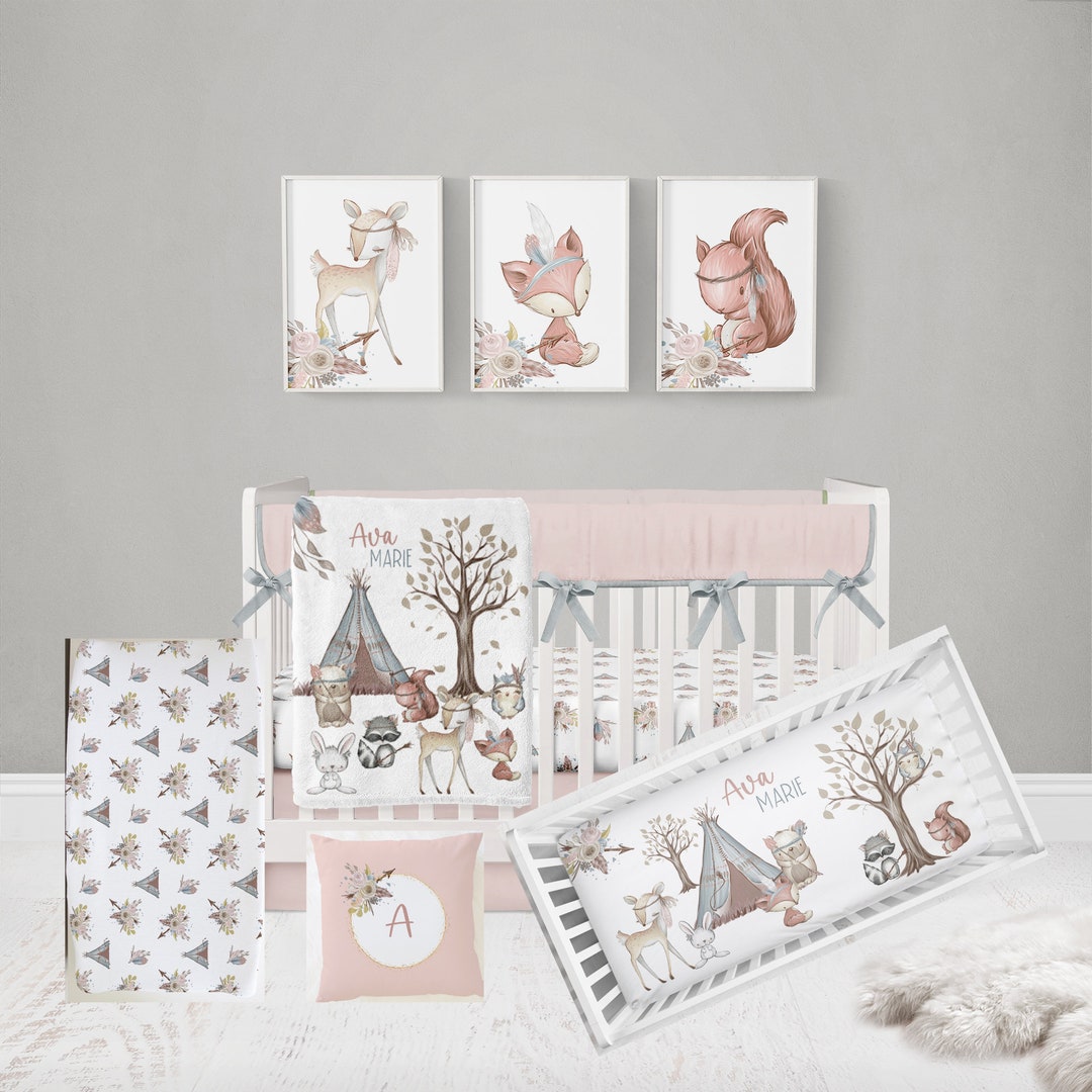 Woodland Crib Bedding Set, Girl Crib Bedding Set, Woodland Animal