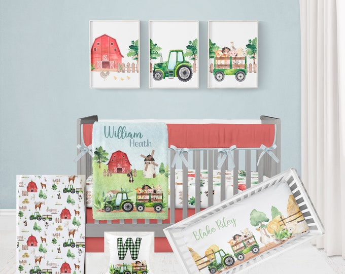 Tractor Crib Bedding Set, Baby Boy Crib Bedding Set, Red Tractor