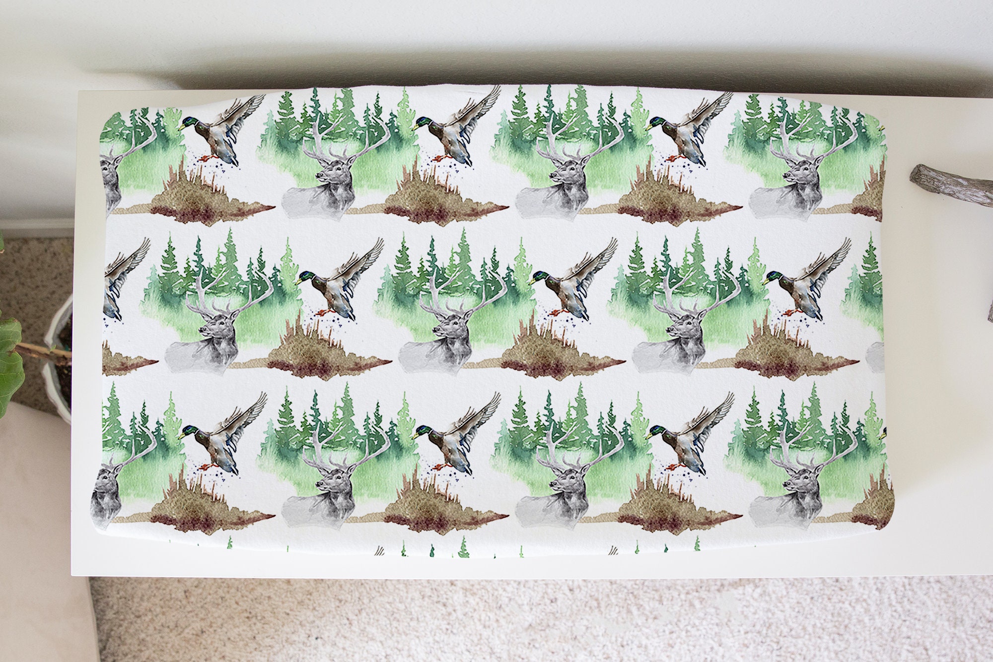 MINI Crib Bedding Set Boy, Mallard Duck Baby Bedding, Duck Hunting Mini