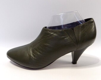 Green Shoe Boots Wide Fit Size 6 Womens Leather Mid Block Heel Marks & Spencer