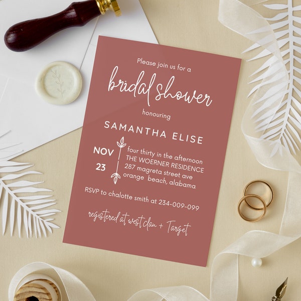 Simple Bridal Shower Invitation Template, Elegant, Minimal Invite, Minimalist, Modern editable shower, Bridal Shower Party Invitation