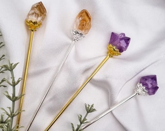 Hairpins with amethyst & citrine | Gold and silver | Witchy Gift | Gift idea | Crystal hair accessories