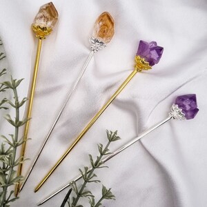 Hairpins with amethyst & citrine | Gold and silver | Witchy Gift | Gift idea | Crystal hair accessories