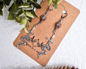 Gothic Snakesword earrings | Mondstein Perlen | Grunge | Witchy | Hexenhaft