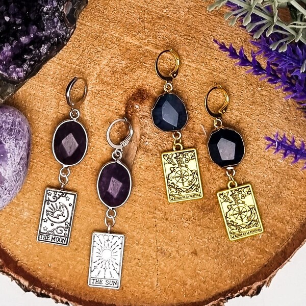 Mit Tarot in die Zukunft | Amethyst - dunkler Achat Ohrringe | Silber oder Gold