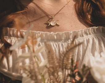 Mondphasen Wicca Kette mit Bergkristall | Schutz im Alltag | Schlichte Hexen Kette | Geschenk Witchy