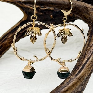 Connection to nature | Rubin in Zoisit Ohrringe | Silber und Gold | 3D umrandet mit Ästen | Witchy Schmuck | Edelstein Kristall Ohrring