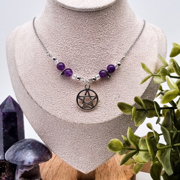 Wicca Pentagramm Schutzkette mit Amethyst | Schutz im Alltag | Geschenk Witchy