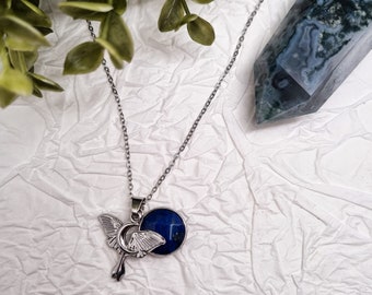 Simple night necklace - moth pendant with lapis lazuli | crystal necklace | witch necklace | witchy gift