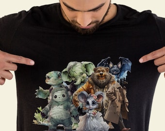 Classic Monsters Shirt, Halloween T-Shirt, Retro Halloween Tee, Gift for Animal Lover, Classic Halloween Shirt, Spooky Monster Shirts