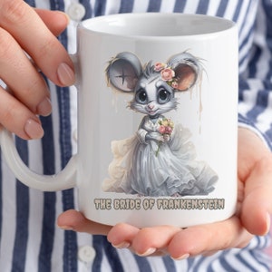 Bride of Frankenstein Mug, Halloween Mug, Cute Mouse Mug, Retro Halloween Mug, Vintage Mug, Classic Halloween Mug, Spooky Monster Mug