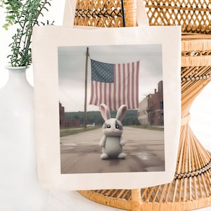 Bunny Bag, Cool Patriotic Bag, US Flag Bag, Red White and Blue Bag, Cute Rabbit Bag, America Bag, Animal Lover, Gift for Dad, Gift for Mom