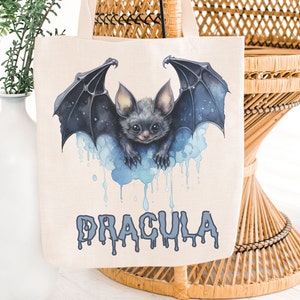 Dracula Bag, Halloween Tote Bag, Cute Bat Bag, Retro Halloween Bag, Gift for Animal Lover, Classic Halloween Bag, Spooky Monster Bag