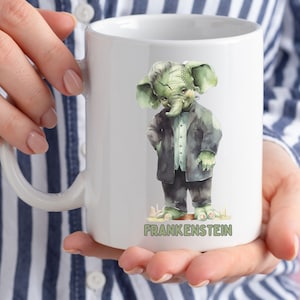 Frankenstein Mug, Halloween Mug, Cute Elephant Mug, Retro Halloween Mug, Gift for Animal Love, Classic Halloween Mug, Spooky Monster Mug