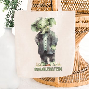 Frankenstein Bag, Halloween Tote Bag, Cute Elephant Bag, Retro Halloween Bag, Animal Lover, Classic Halloween Bag, Spooky Monster Bag