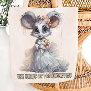Bride of Frankenstein Bag, Halloween Tote Bag, Cute mouse Bag, Retro Halloween Bag, Vintage Bag, Classic Halloween Bag, Spooky Monster Bag