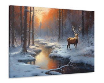 Fathers Day Buck Deer Snowy Steam Painting Style Canvas Print