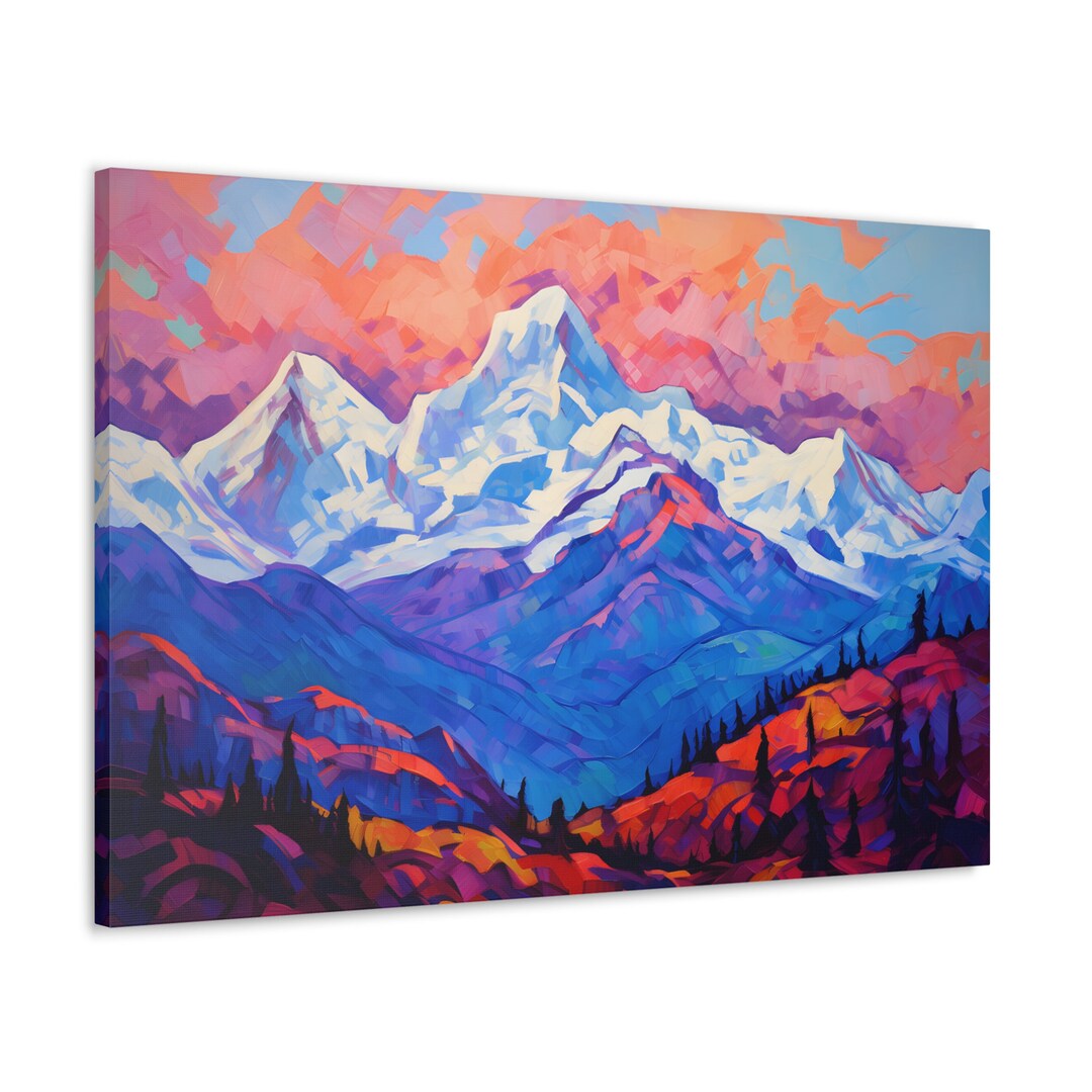 Abstract Himalayan Mountains Acrylic Oil Painting Style Canvas Print ...